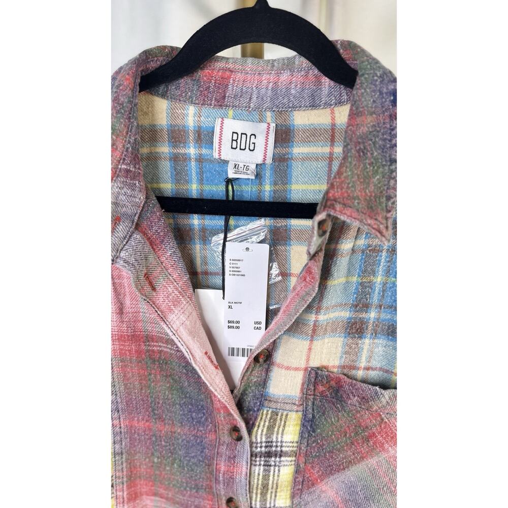 NWT Urban Outfitters BDG Robbie Spliced Flannel Button-Down Trendy Shirt XL - Picture 9 of 14
